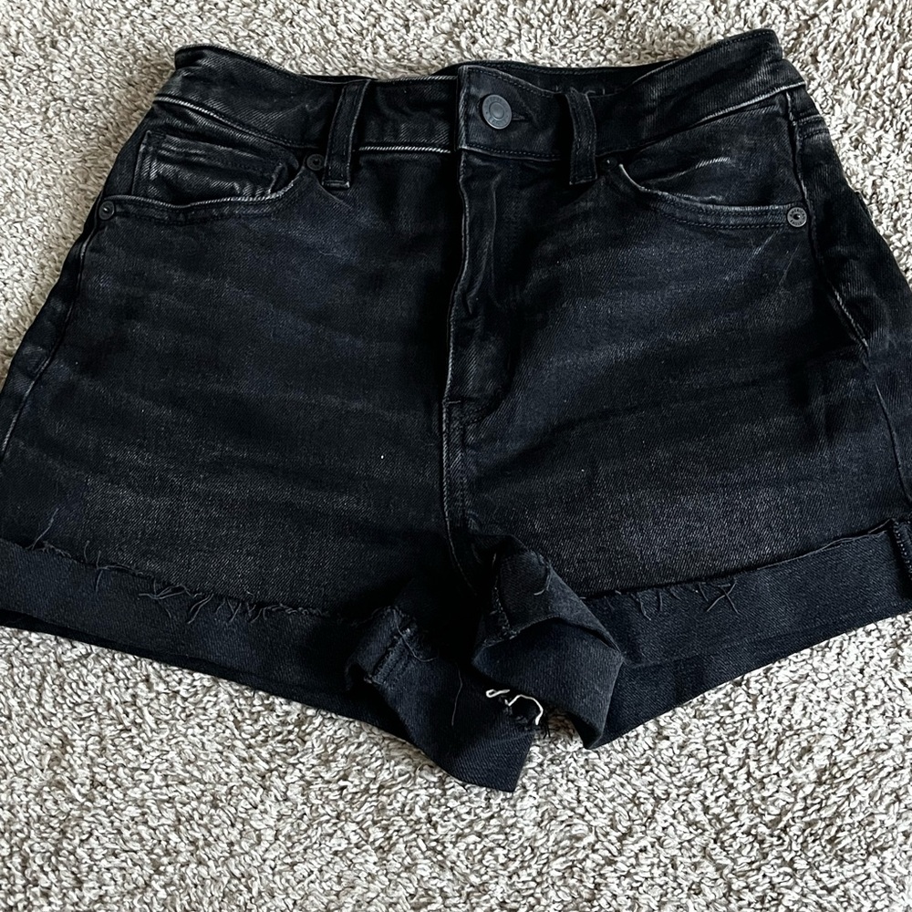 American Eagle Outfitters Black Jean Shorts High-Waisted Stretch